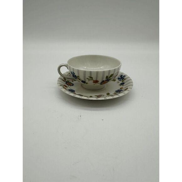 Limoges France WM Guerin Coffee Cup w/ Saucer Floral Pattern - Picture 1 of 5
